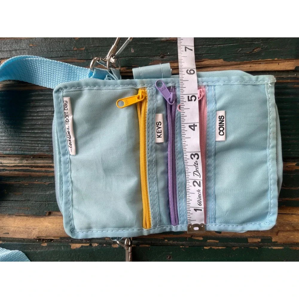 Love Lines Sport Bag Light Blue Crossbody Travel Pouch Multi Zip Pockets 2161